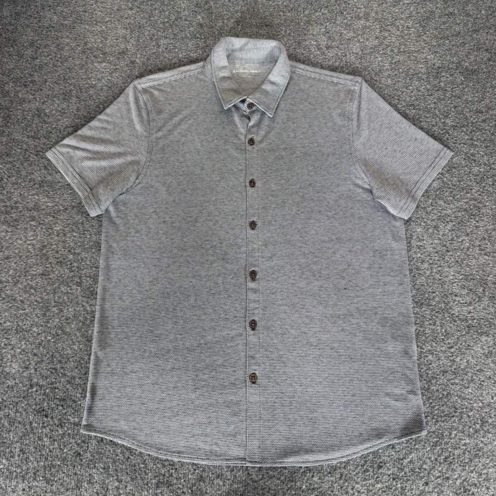 Zachary Prell Mens Grey Micro Pattern Short Sleeve Button Down Shirt Size‎ M
